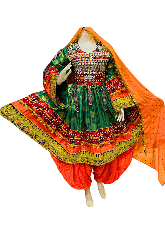 Traditional Afghan Women Green Short Bridal Dress