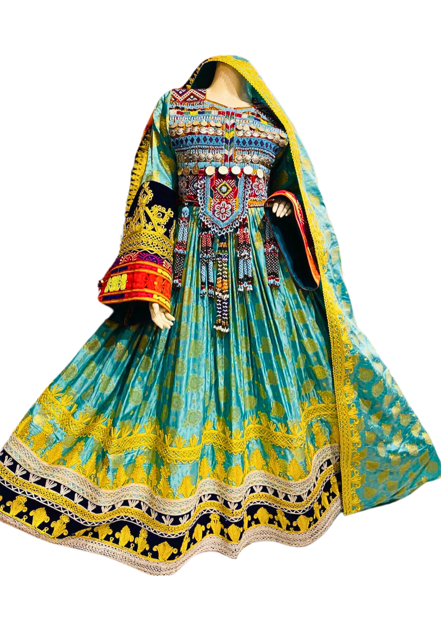 Traditional Afghan Women Green Long Bridal Dress