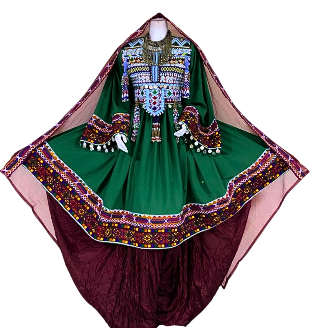 Traditional Afghan Women Simple Green Short Dress