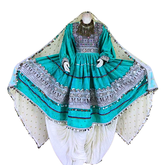 Traditional Afghan Women Simple Blue Short Dress