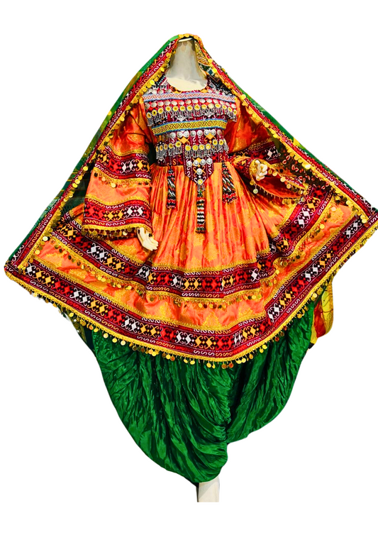 Traditional Afghan Women Short Orange Kochi Dresses