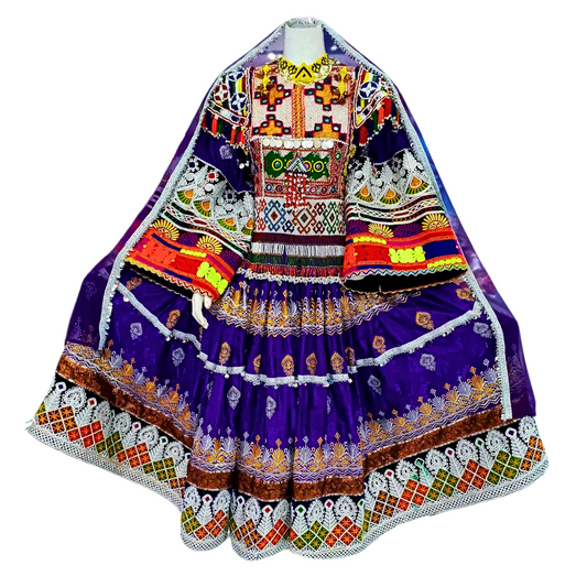 Traditional Afghan Bridal Long Purple Kochi Dress