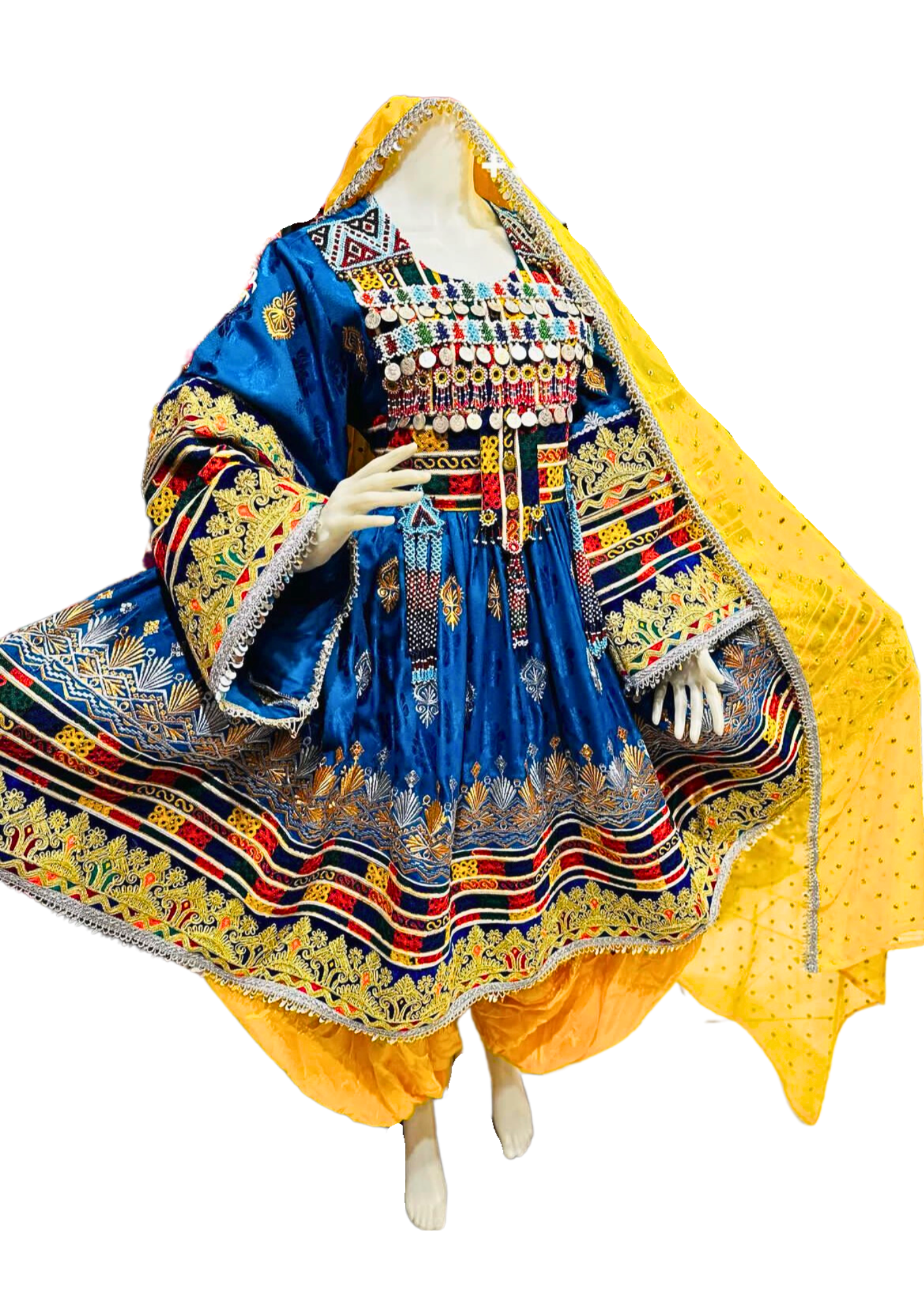 Traditional Afghan Women Short Blue Kochi Dress