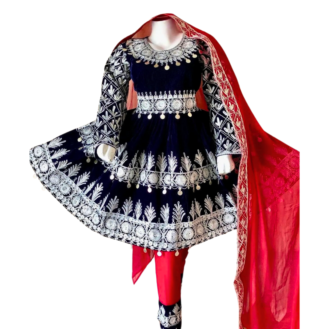 Traditional Afghan Women Black Short Dress