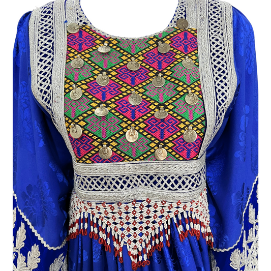 Traditional Afghan Women Short Blue Simple Dress