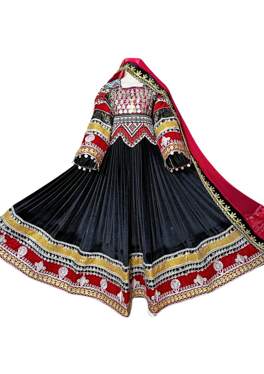 Traditional Afghan Bridal Black Long Kochi Dress