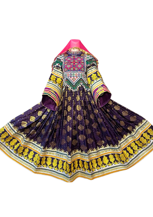 Traditional Afghan Women Long Purple Bridal Kochi Dress