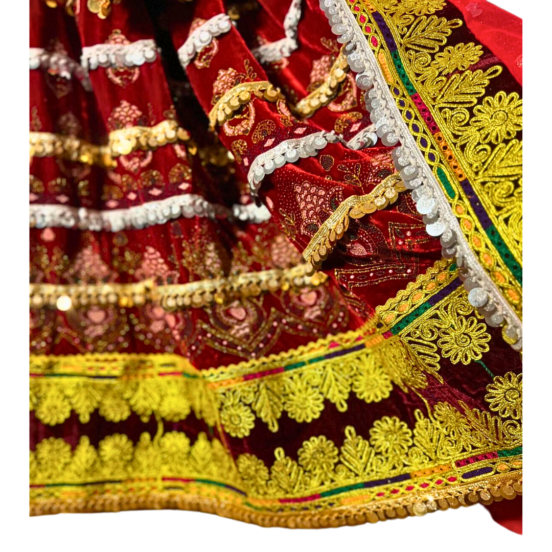 Traditional Afghan Women Bridal Long Red and Gold Kochi Dress