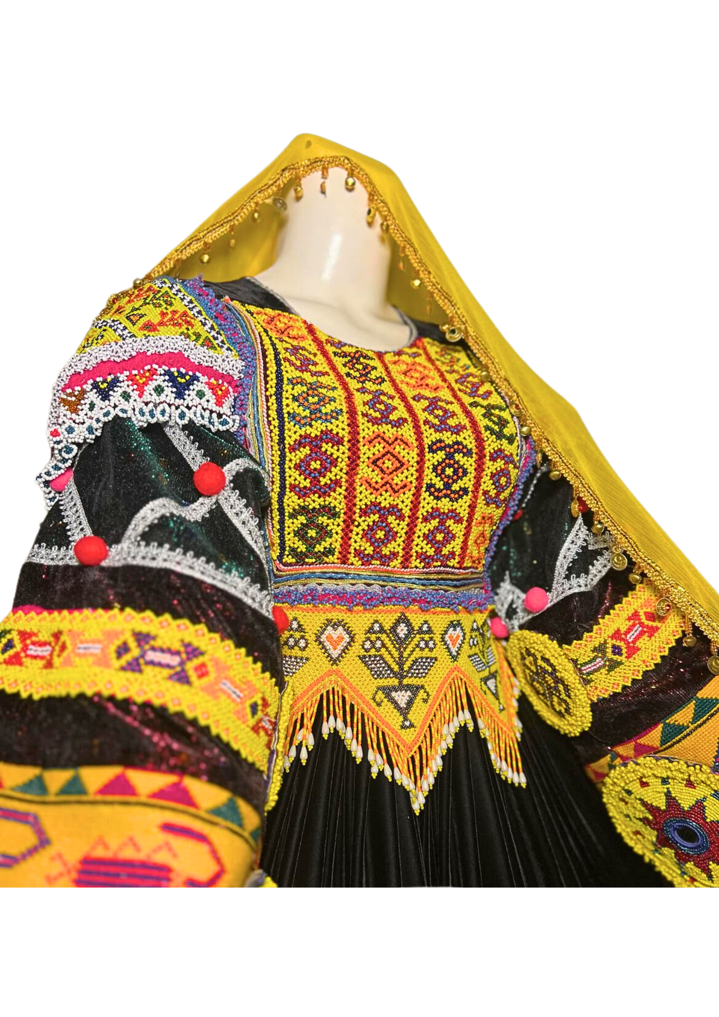 Traditional Afghan Women Long Yellow Bridal Kochi Dress