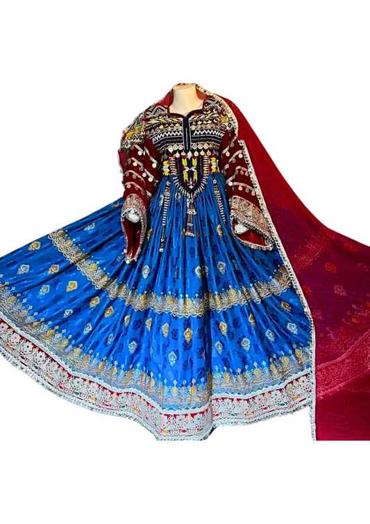 Traditional Afghan Bridal Long Blue Kochi Dress