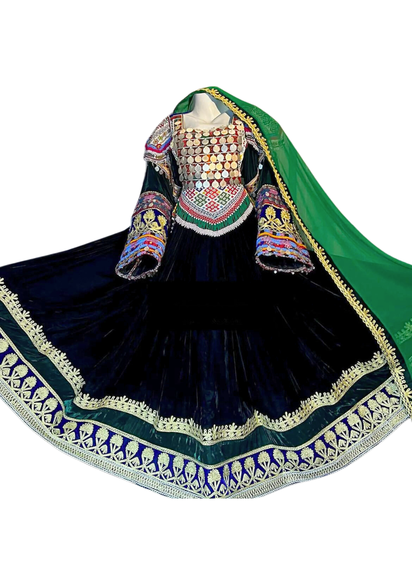 Traditional Afghan Women Long Black Bridal Kochi Dress