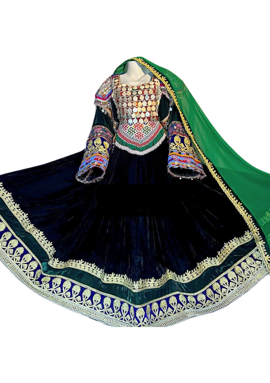 Traditional Afghan Women Long Black Bridal Kochi Dress