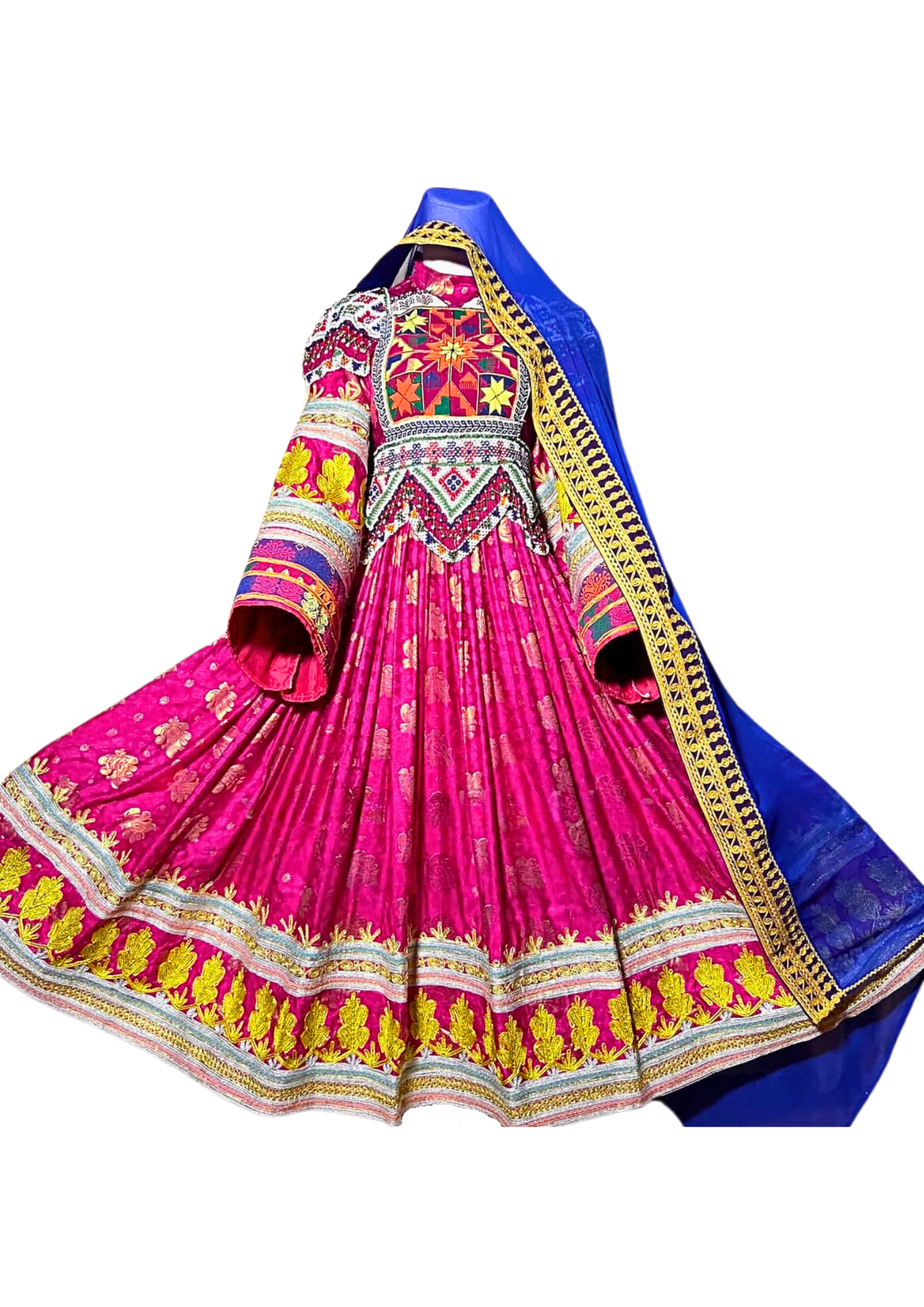 Traditional Afghan Women Long Pink Bridal Kochi Dress