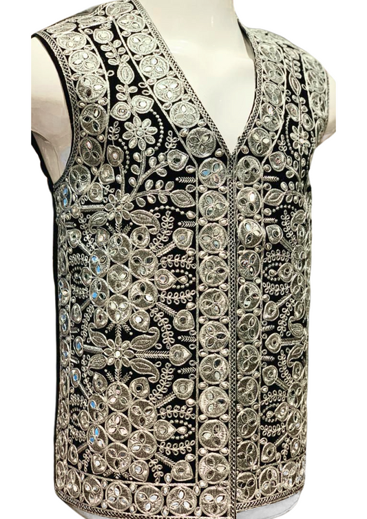 Traditional Afghan Groom Silver Waist Coat