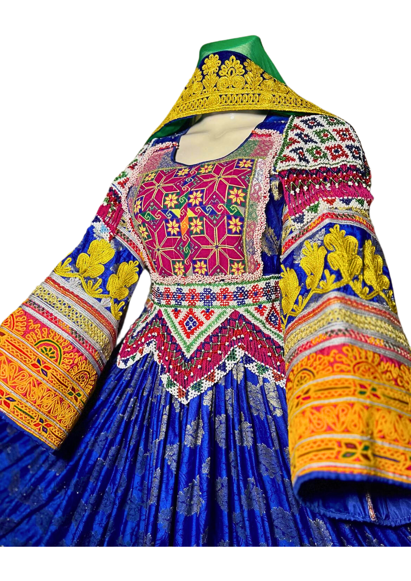 Traditional Afghan Women Long Blue Bridal Kochi Dress