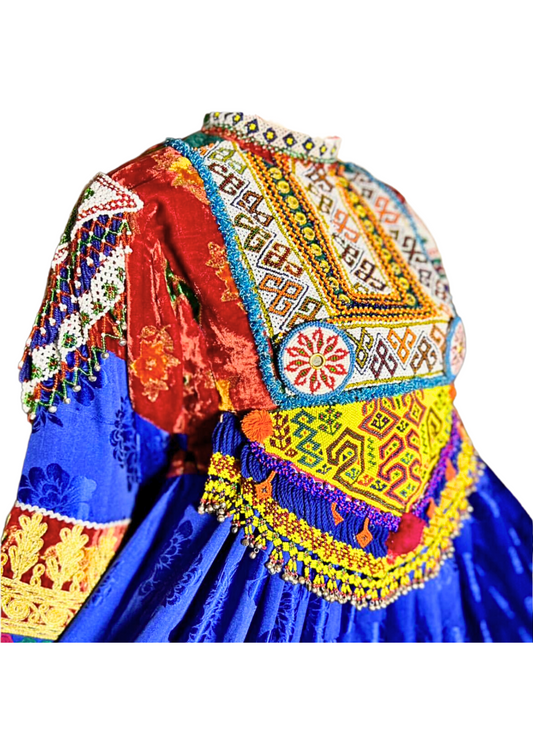 Traditional Afghan Women Long Blue Bridal Kochi Dress