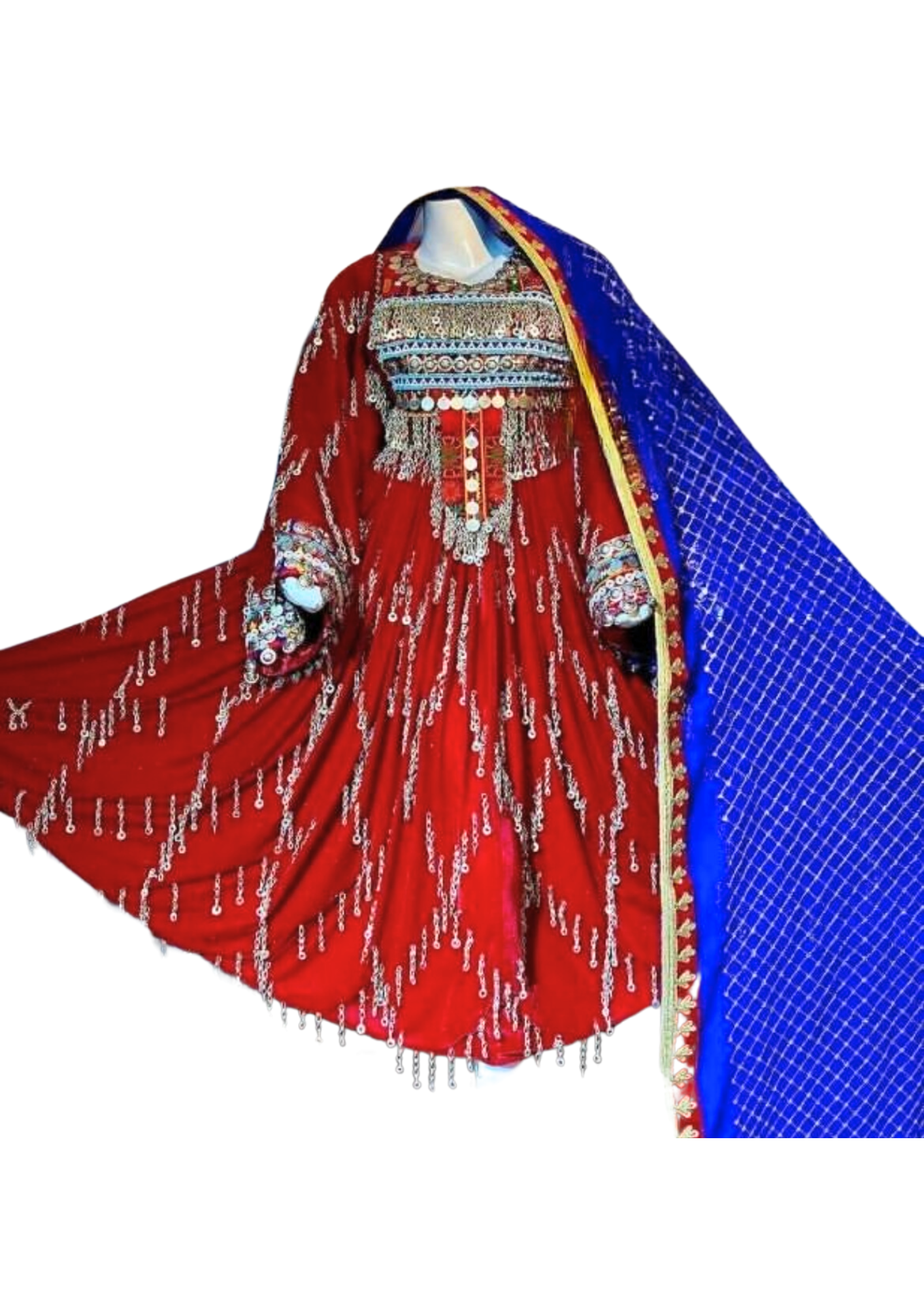 Traditional Afghan Women Long RED Bridal Dress