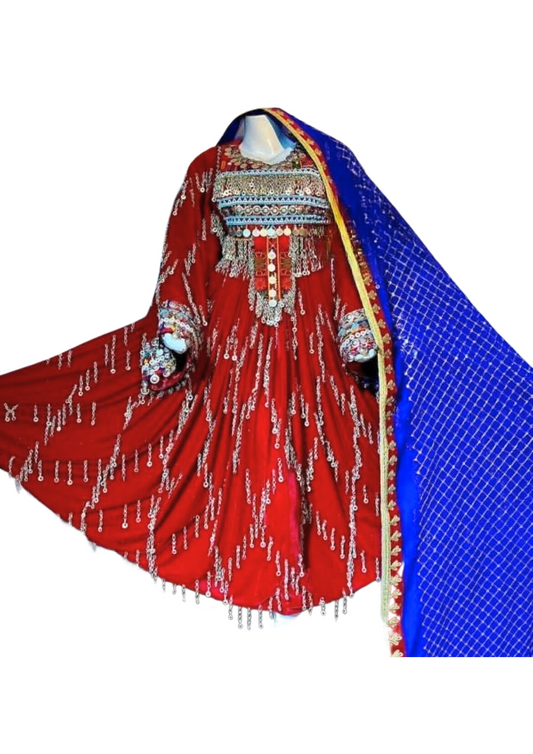 Traditional Afghan Women Long RED Bridal Dress