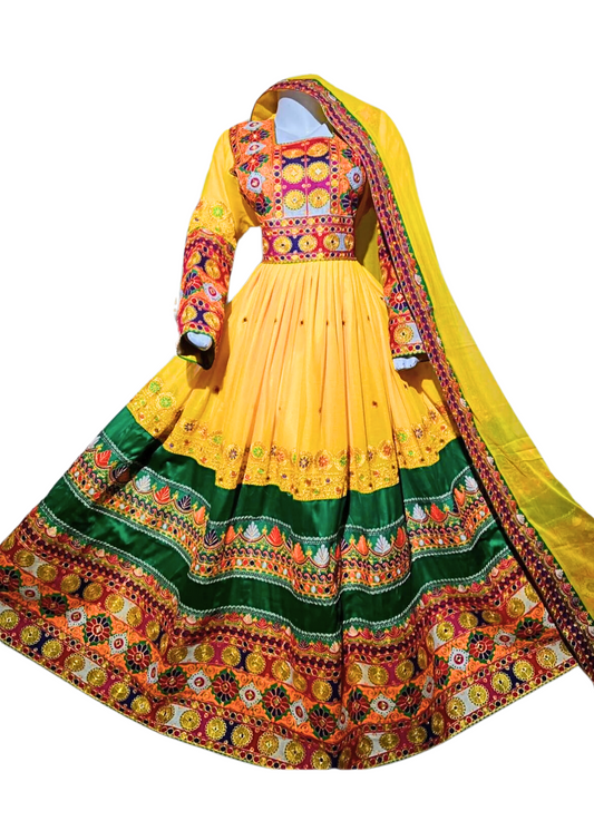 Traditional Afghan Women Long Yellow Bridal Dress