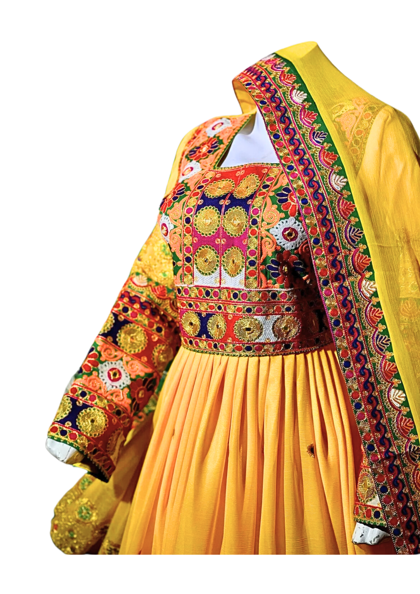 Traditional Afghan Women Long Yellow Bridal Dress