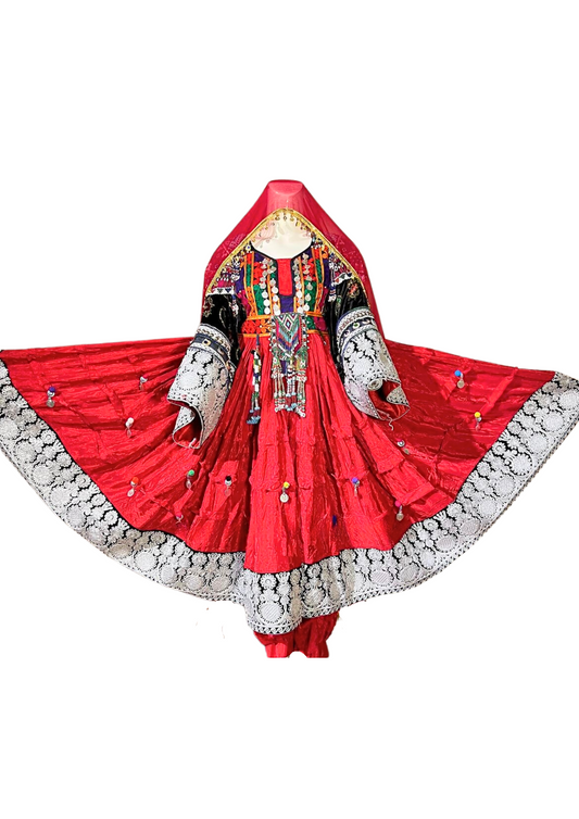 Traditional Afghan Women Long RED Bridal Kochi Dress