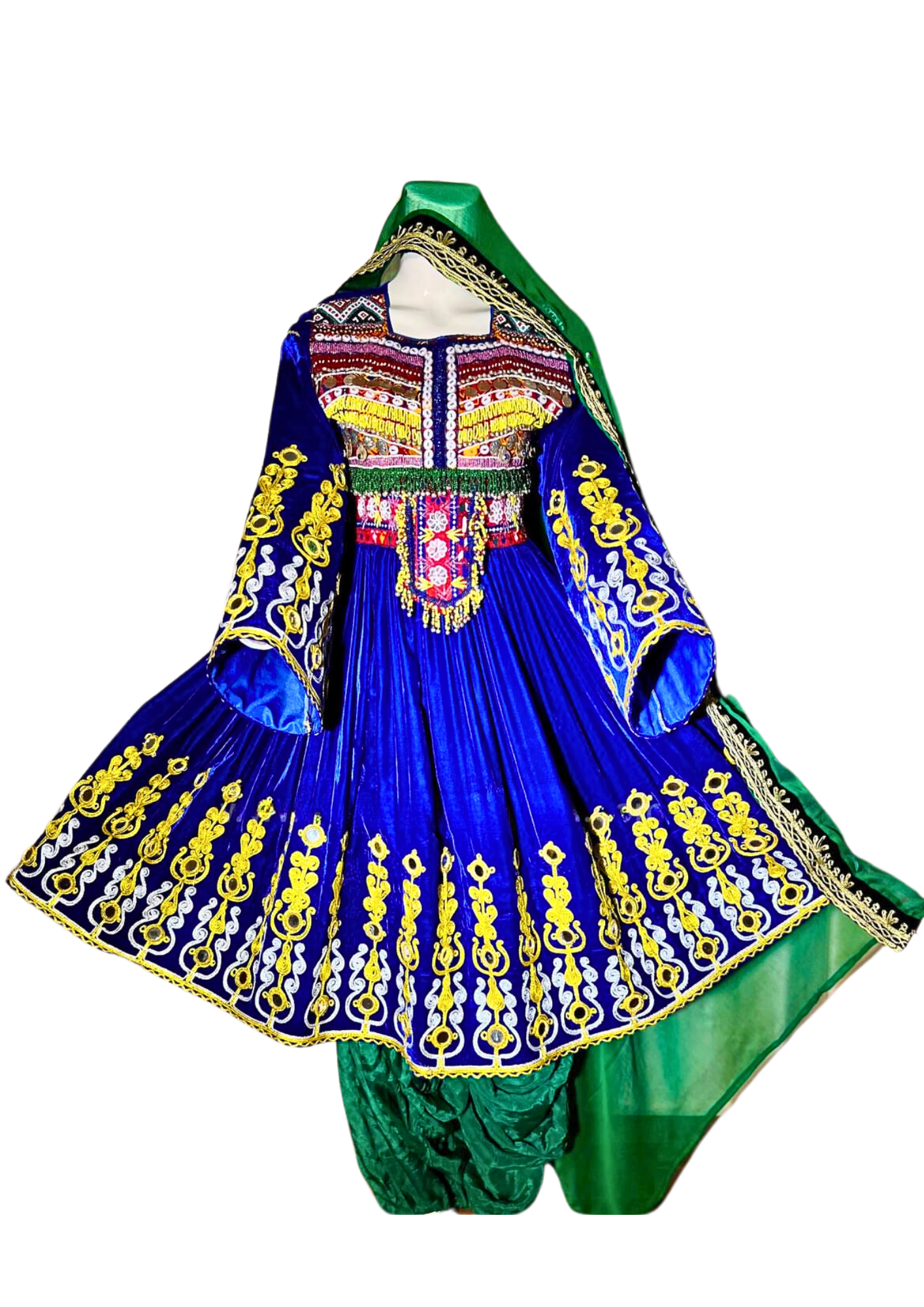 Traditional Afghan Women Short Blue Bridal Kochi Dress