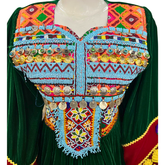 Traditional Afghan Short GREEN Women Dress