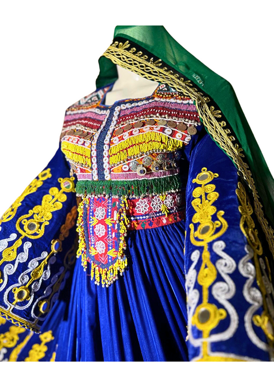 Traditional Afghan Women Short Blue Bridal Kochi Dress