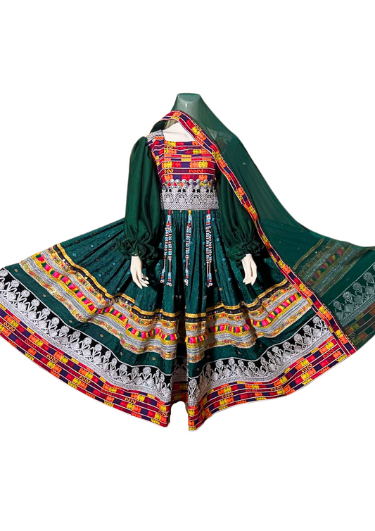 Traditional Afghan Women Long Green Bridal Kochi Dress