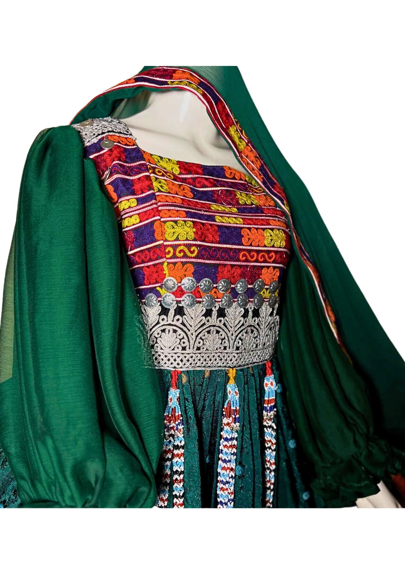 Traditional Afghan Women Long Green Bridal Kochi Dress