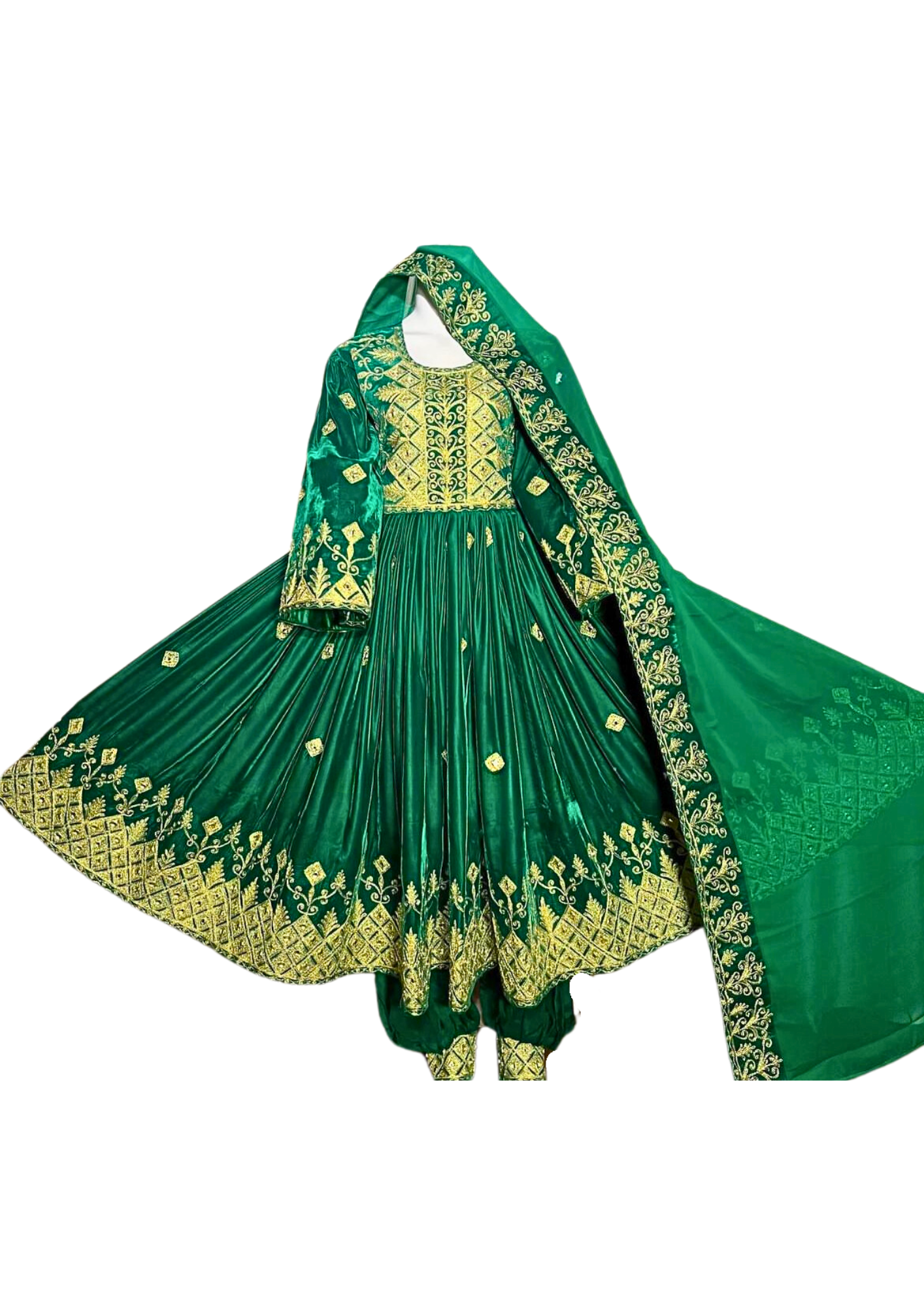 Traditional Afghan Women Short Green Simple Dress