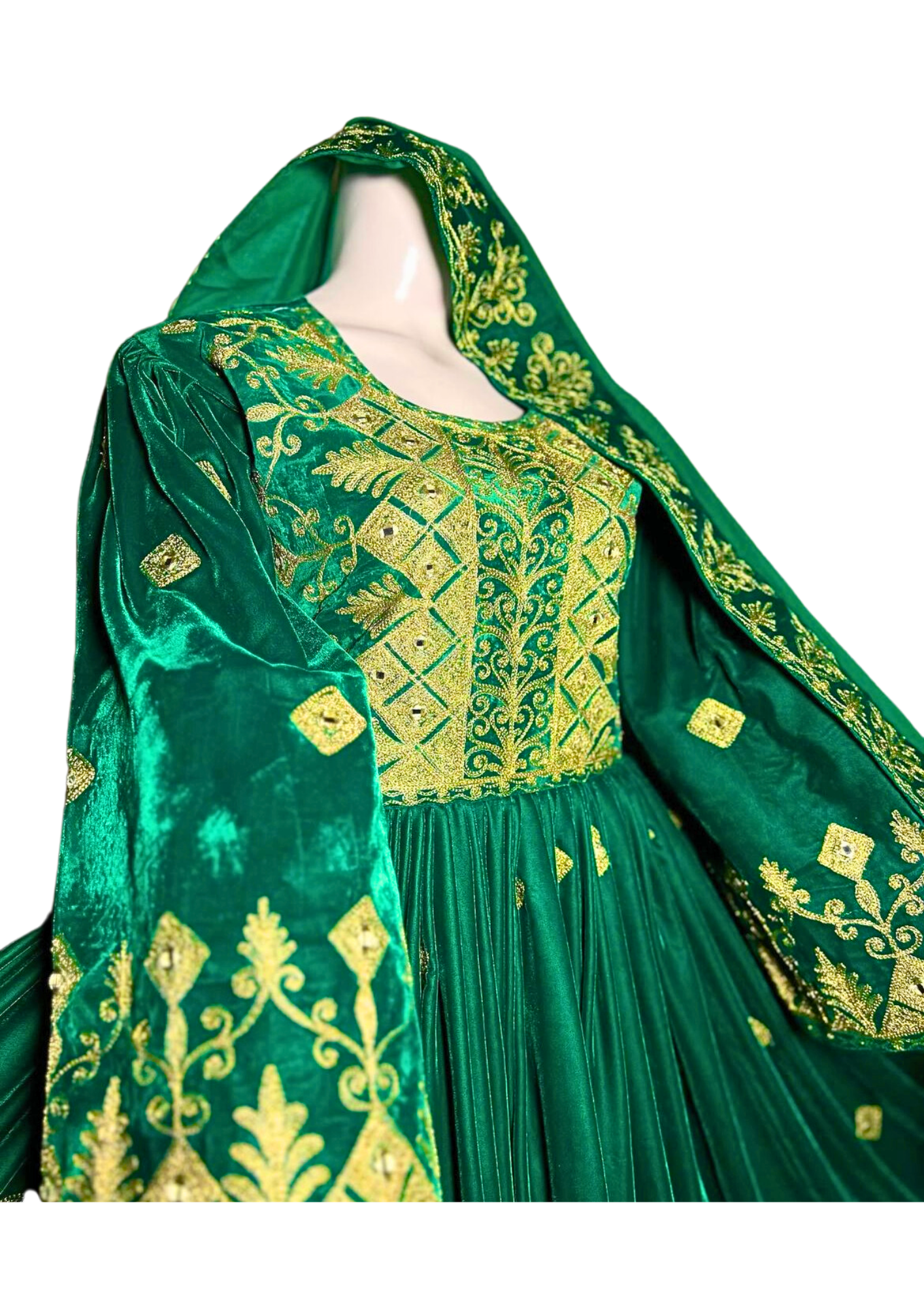 Traditional Afghan Women Short Green Simple Dress