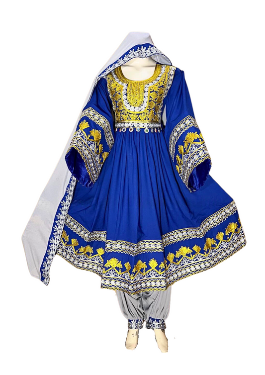 Traditional Afghan Women Short Blue Simple Dress