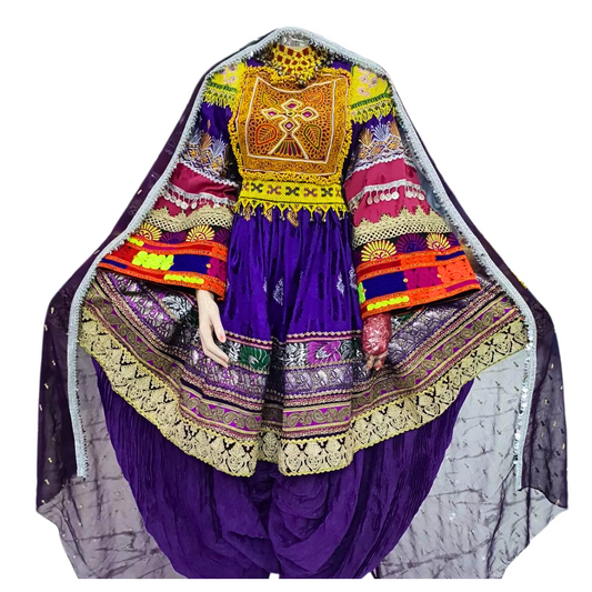 Traditional Afghan Bridal Short Purple Kochi Dress