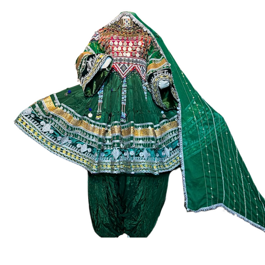 Traditional Afghan Bridal Short Green Kochi Dress