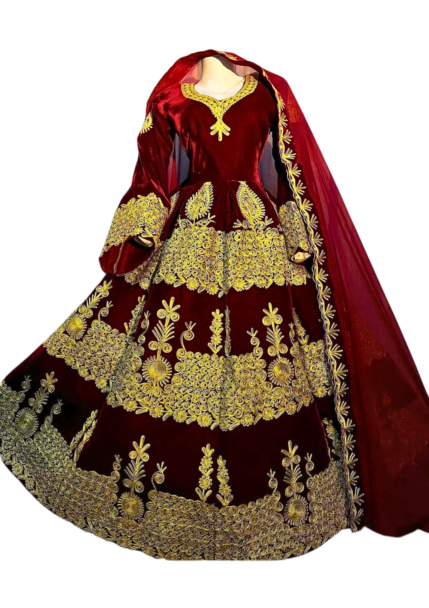 Traditional Afghan Women Long Red Bridal Dress