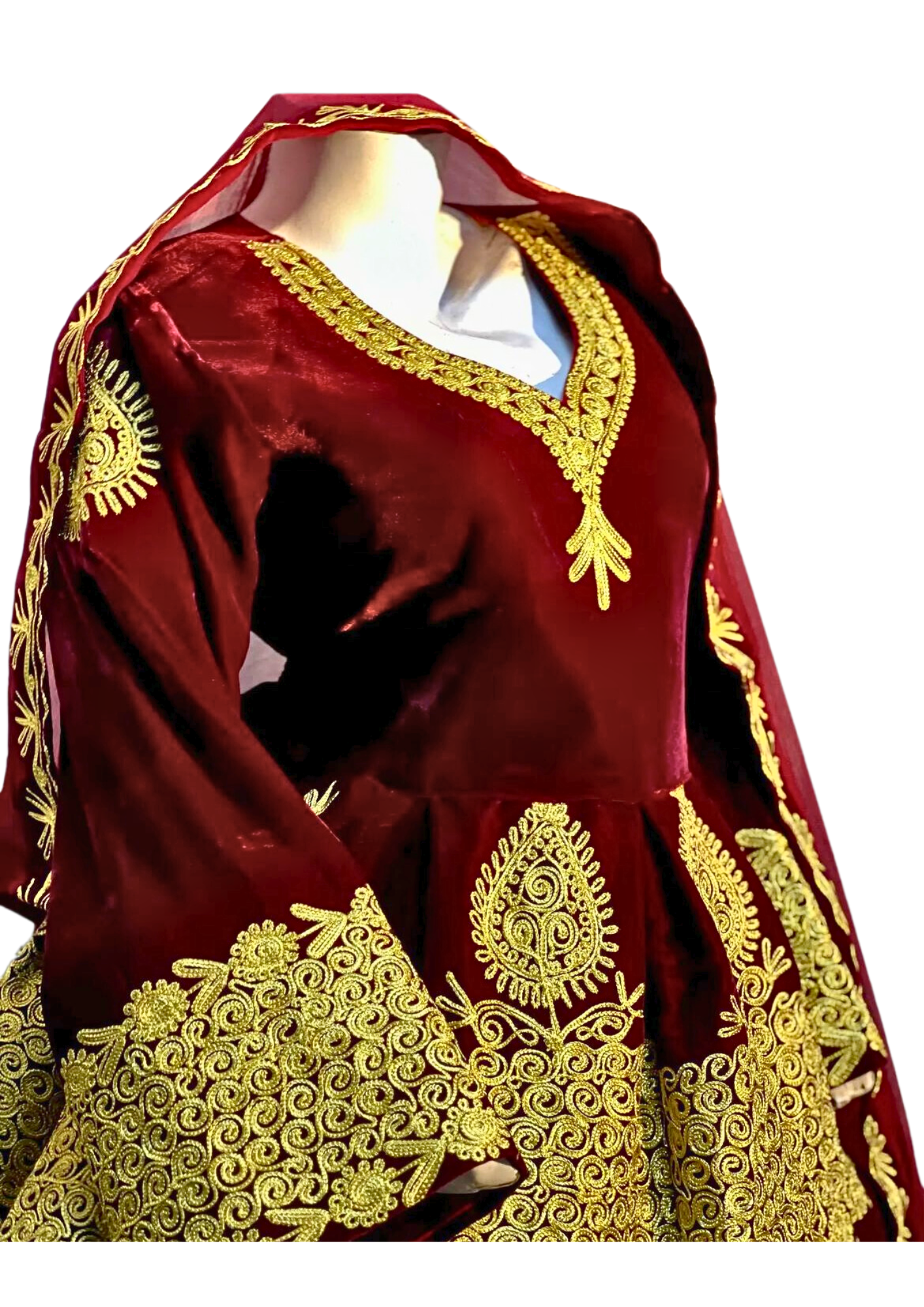 Traditional Afghan Women Long Red Bridal Dress