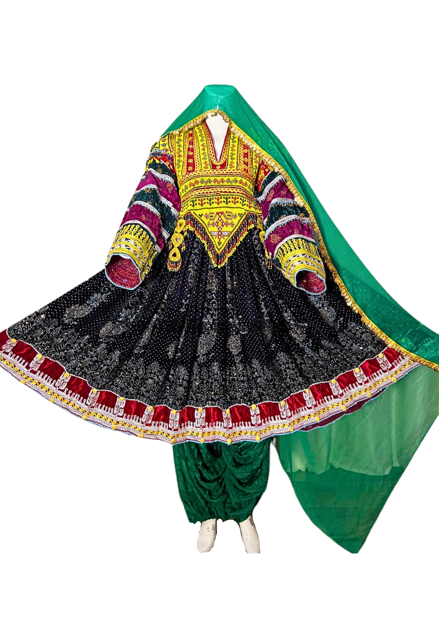 Traditional Afghan Women Green Short Bridal Kochi Dress