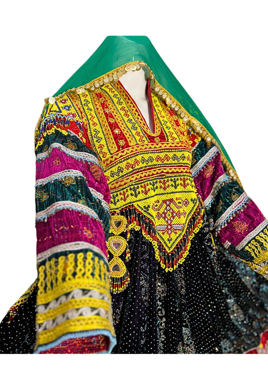 Traditional Afghan Women Green Short Bridal Kochi Dress