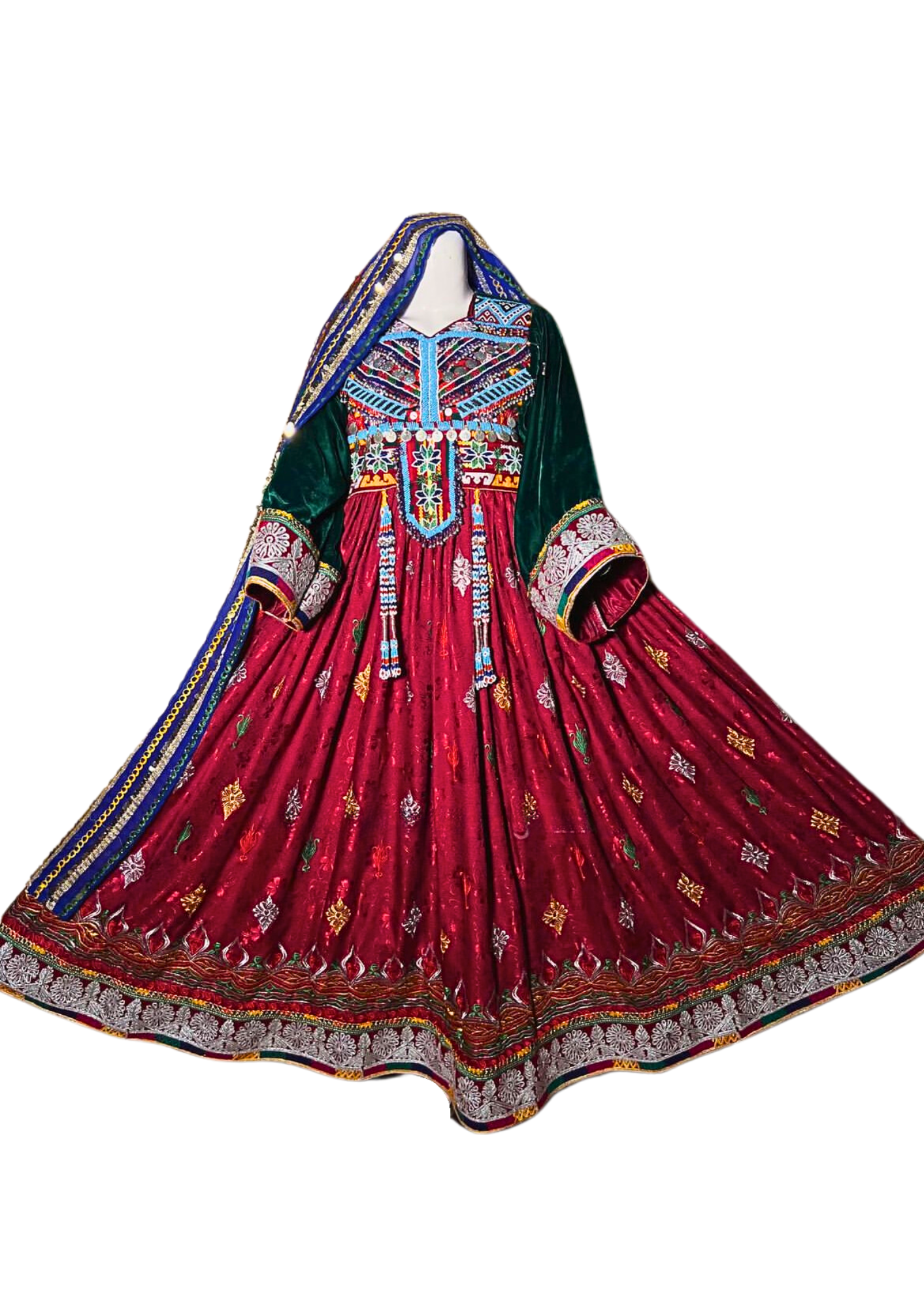 Traditional Afghan Women Red Long Bridal Kochi Dress