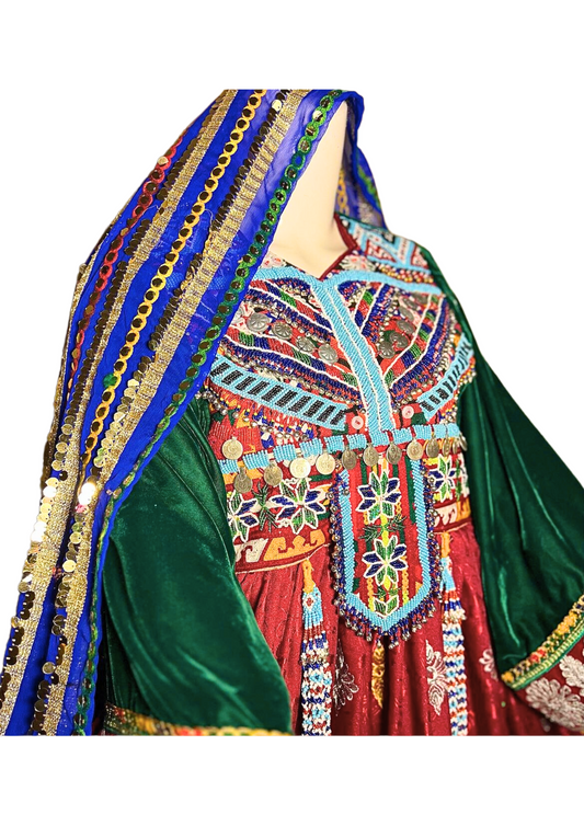 Traditional Afghan Women Red Long Bridal Kochi Dress