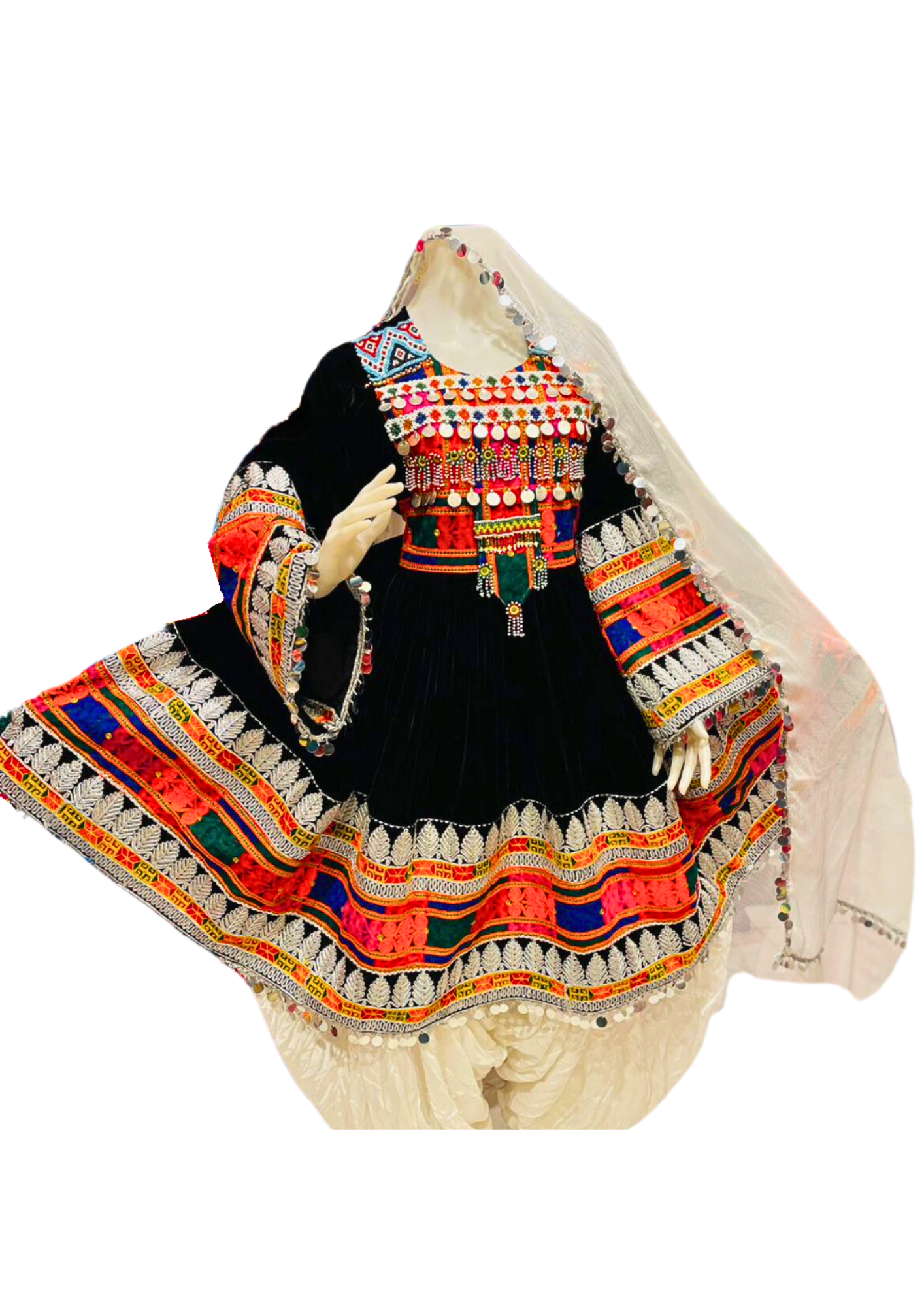 Traditional Afghan Women Black Short Bridal Kochi Dress