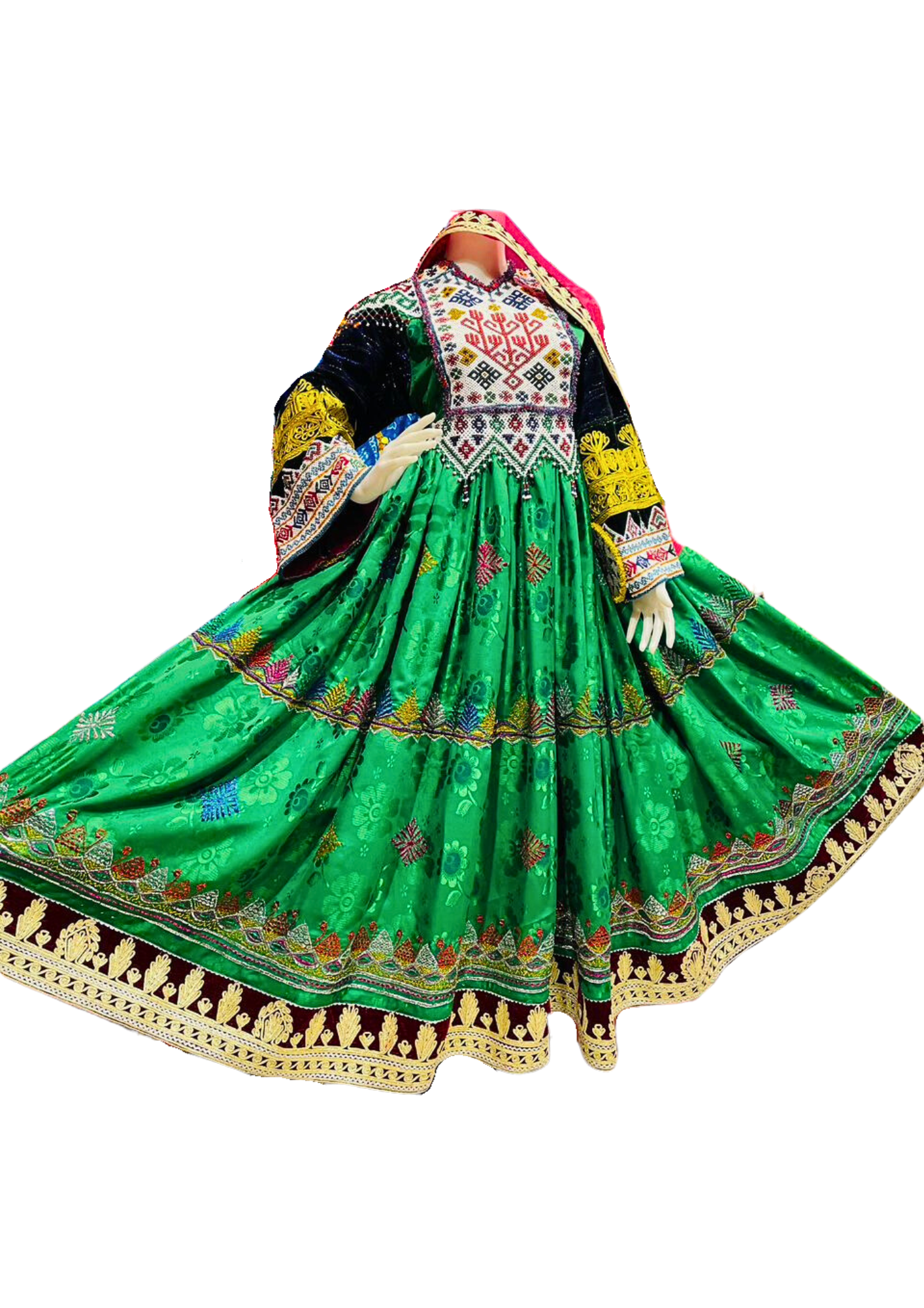 Traditional Afghan Women Long Green Bridal Kochi Dress