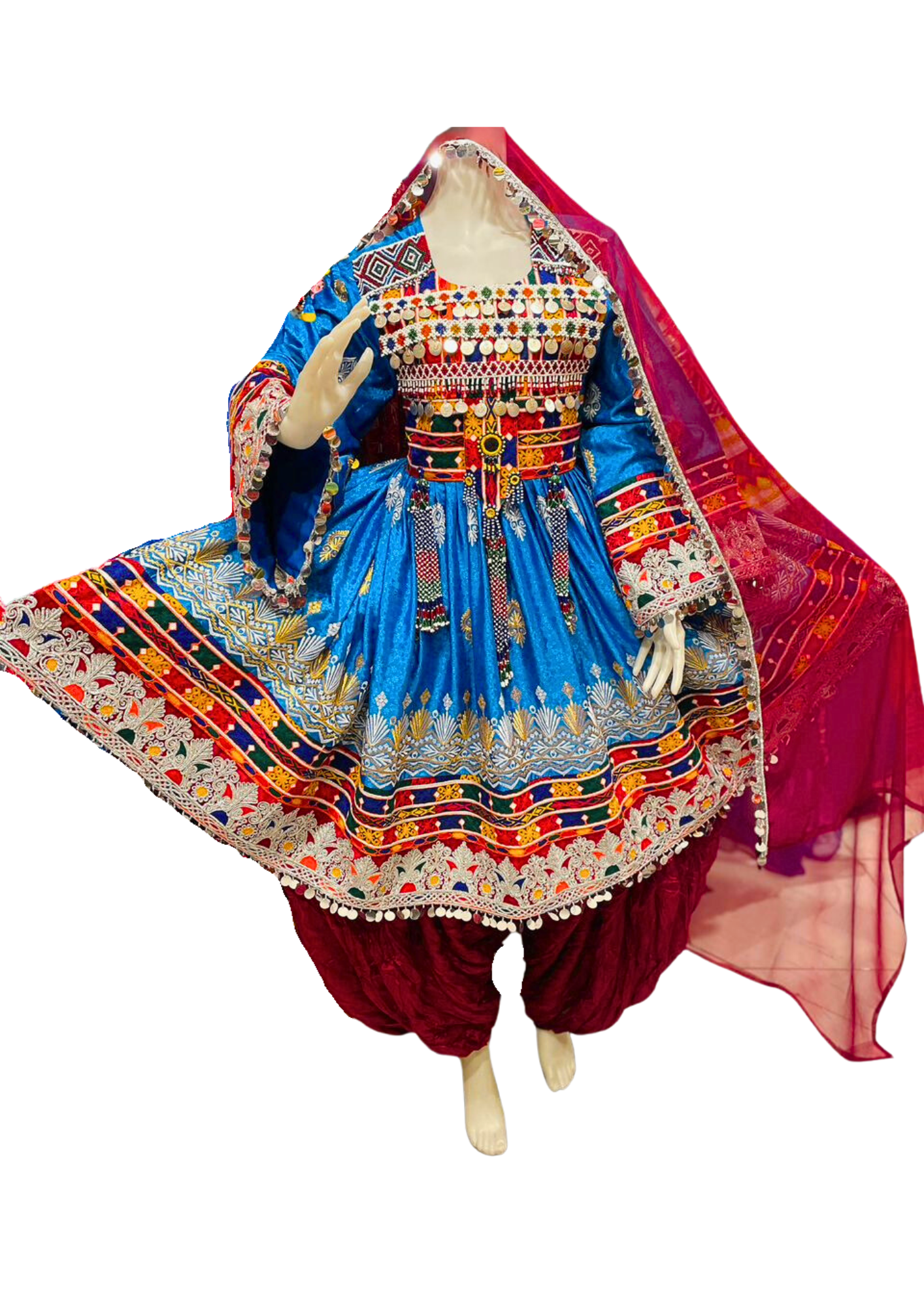 Traditional Afghan Women Short Blue Bridal Kochi Dress