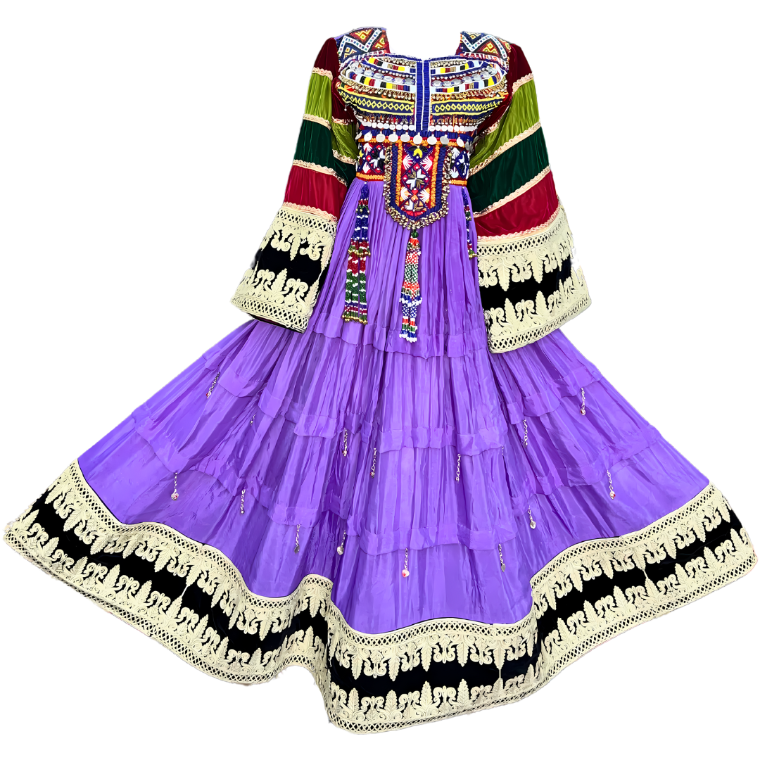 Traditional Afghan Long PURPLE Women Dress