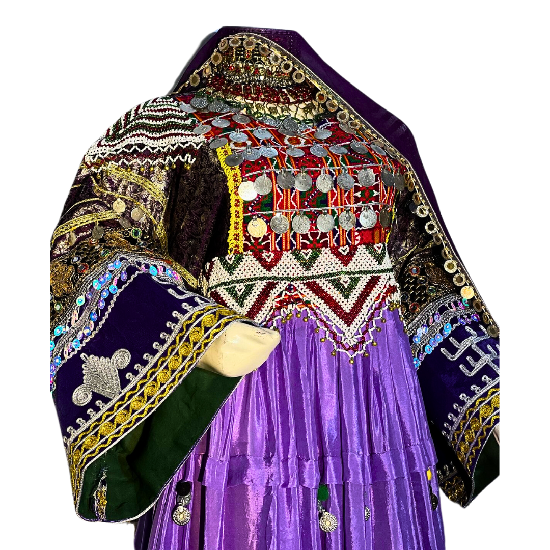 Traditional Afghan Women Purple Long Bridal Kochi Dress