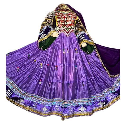 Traditional Afghan Women Purple Long Bridal Kochi Dress