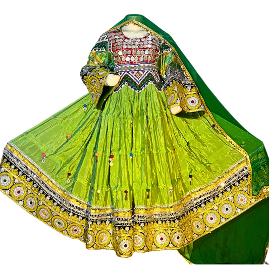 Traditional Afghan Women Green Long Bridal Kochi Dress