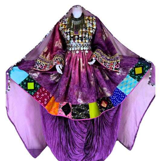 Traditional Afghan Women Purple Short Kochi Dress