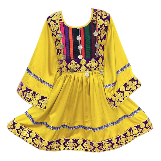 Traditional Afghan Little Girl Yellow Dress